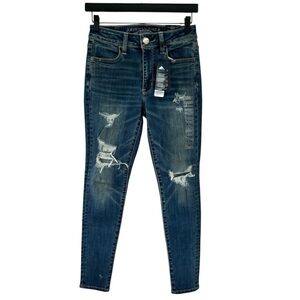 AMERICAN EAGLE Outfitters Hi-Rise Distressed Blue Stretch Jegging NEW 4 Short